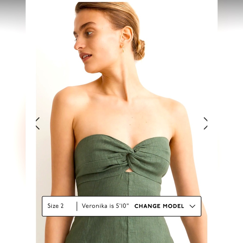 Madewell Olive Green Strapless Midi Dress with Twist Front